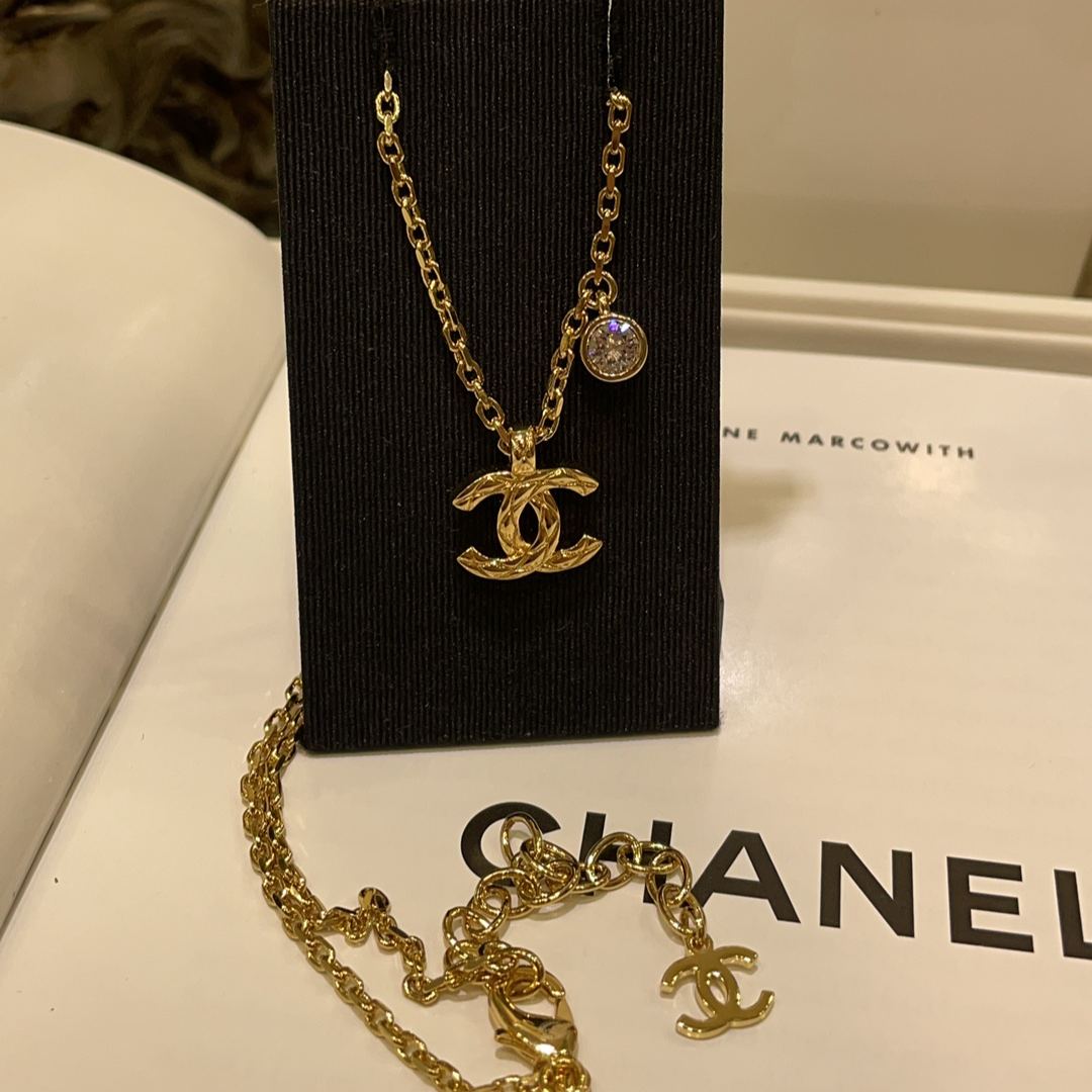 【Chanel】女性用 ゴールドチェーン ネックレス ジルコニア デザイン カジュアル 通勤