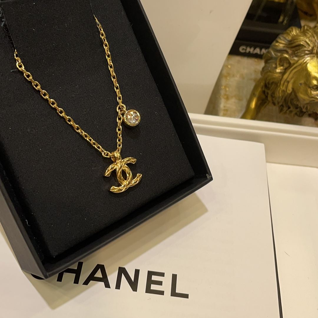 【Chanel】女性用 ゴールドチェーン ネックレス ジルコニア デザイン カジュアル 通勤