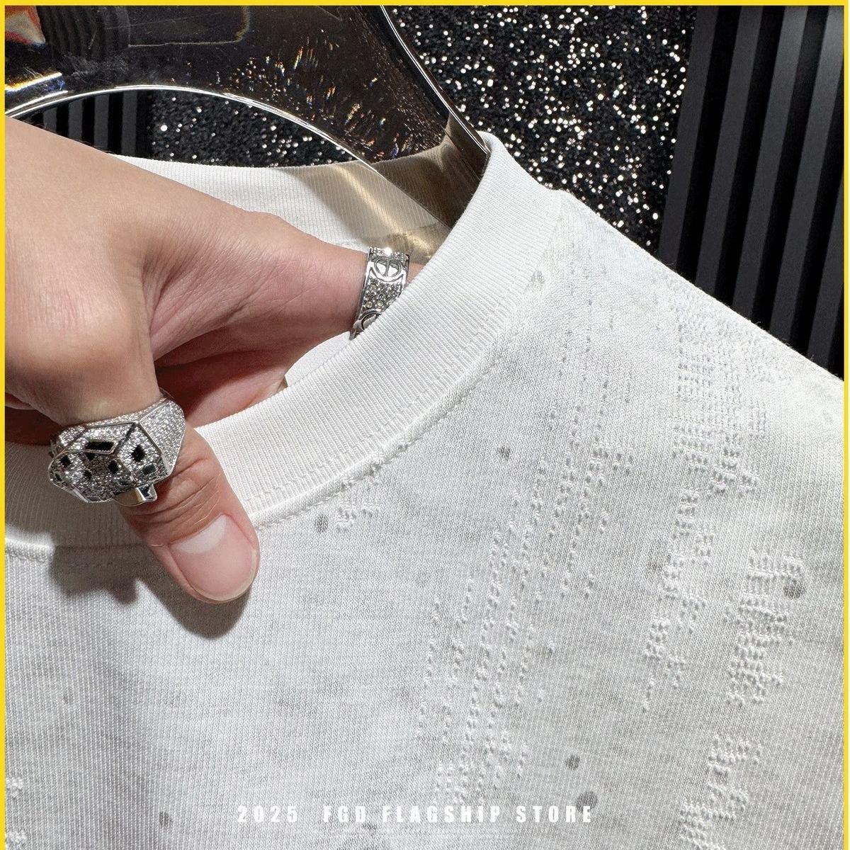 『M-3XL』メンズ高級刺繍入りタイダイ半袖Tシャツ、最新のファッショナブルなアメリカンスタイル。