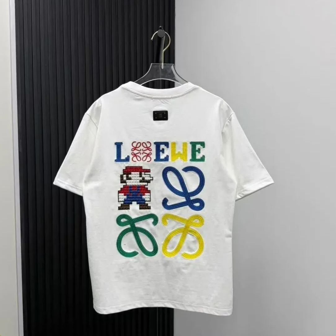 【S-2XL】人気のスーパーマリオコラボレーション半袖Tシャツ（男女兼用、刺繍入り）