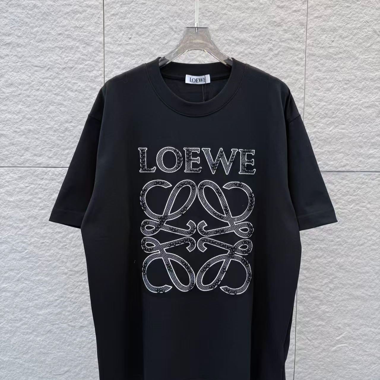 『S-2XL』春夏新作：刺繍とビーズ装飾を施したクルーネック半袖Tシャツ