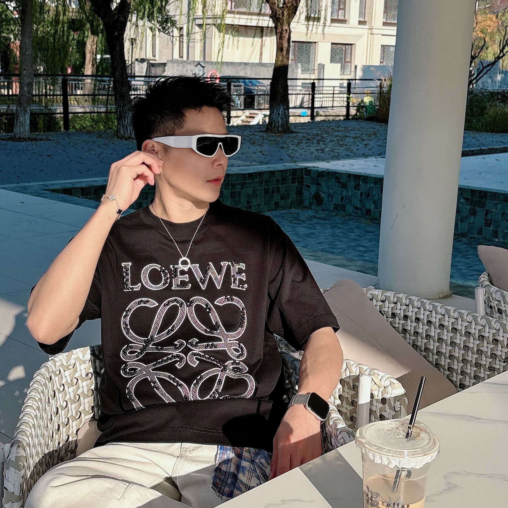 『S-2XL』春夏新作：刺繍とビーズ装飾を施したクルーネック半袖Tシャツ