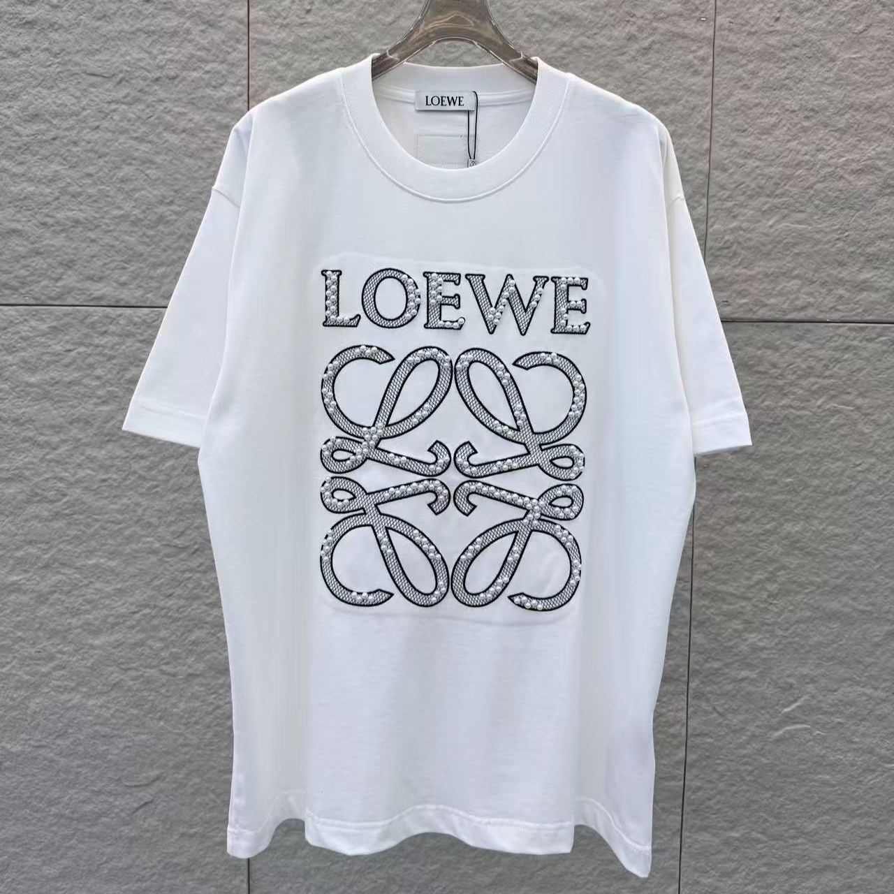 『S-2XL』春夏新作：刺繍とビーズ装飾を施したクルーネック半袖Tシャツ