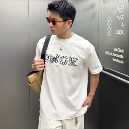 [Copy]『S-2XL』春夏新作：刺繍とビーズ装飾を施したクルーネック半袖Tシャツ