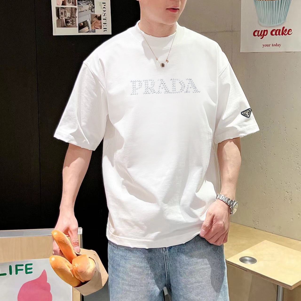 『S-XL』春の新作、定番の文字ラインストーン付き半袖シャツ