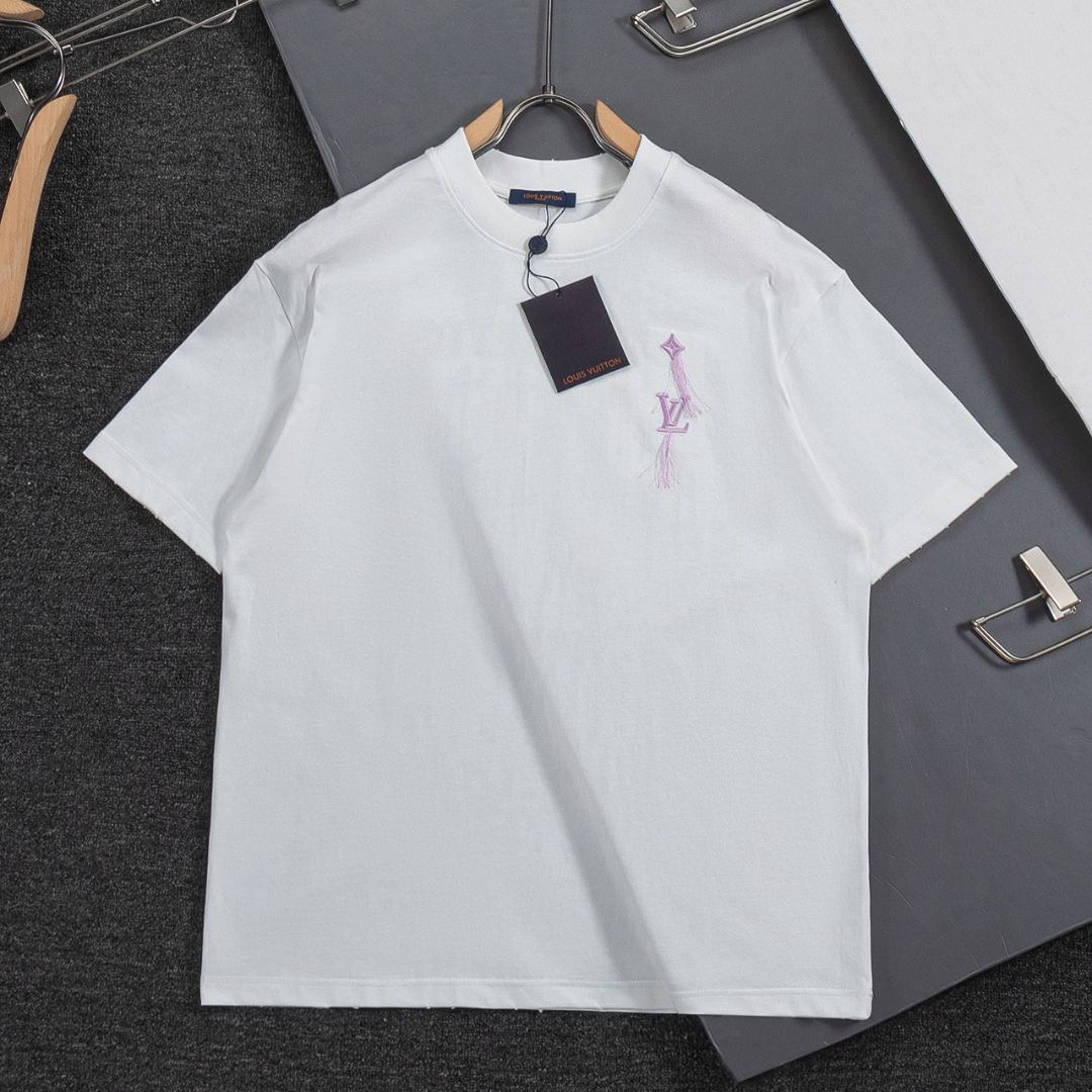 『S-XL』シンプルなカラフルな文字のタッセル刺繍入りラウンドネック半袖Tシャツ、ユニセックス