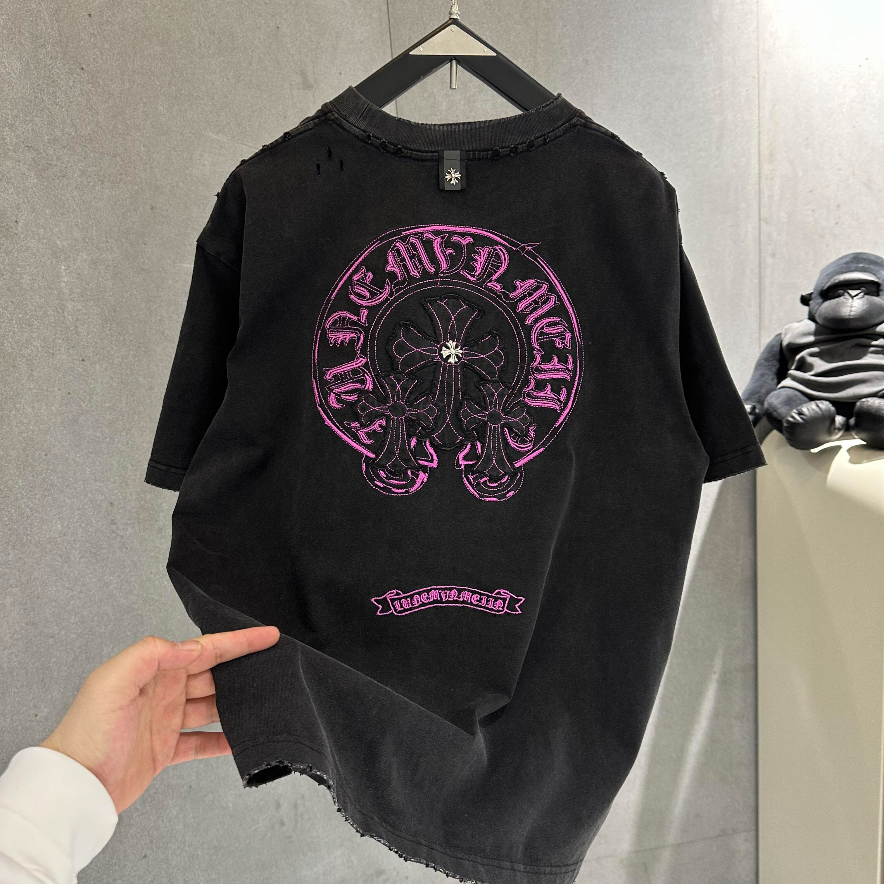 『M-3XL』スタイリッシュなメンズ刺繍入りカラーブロック半袖クルーネックTシャツ