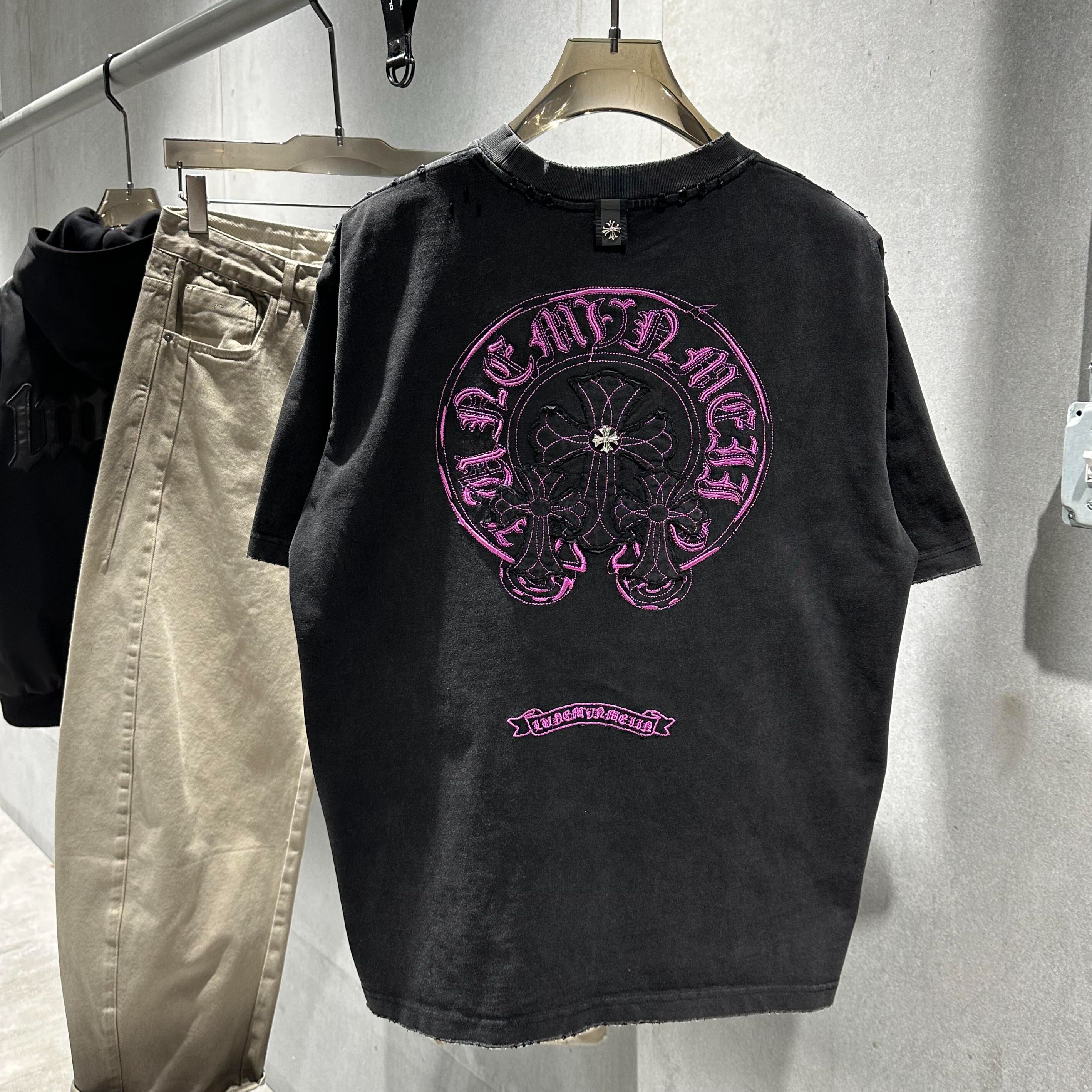 『M-3XL』スタイリッシュなメンズ刺繍入りカラーブロック半袖クルーネックTシャツ