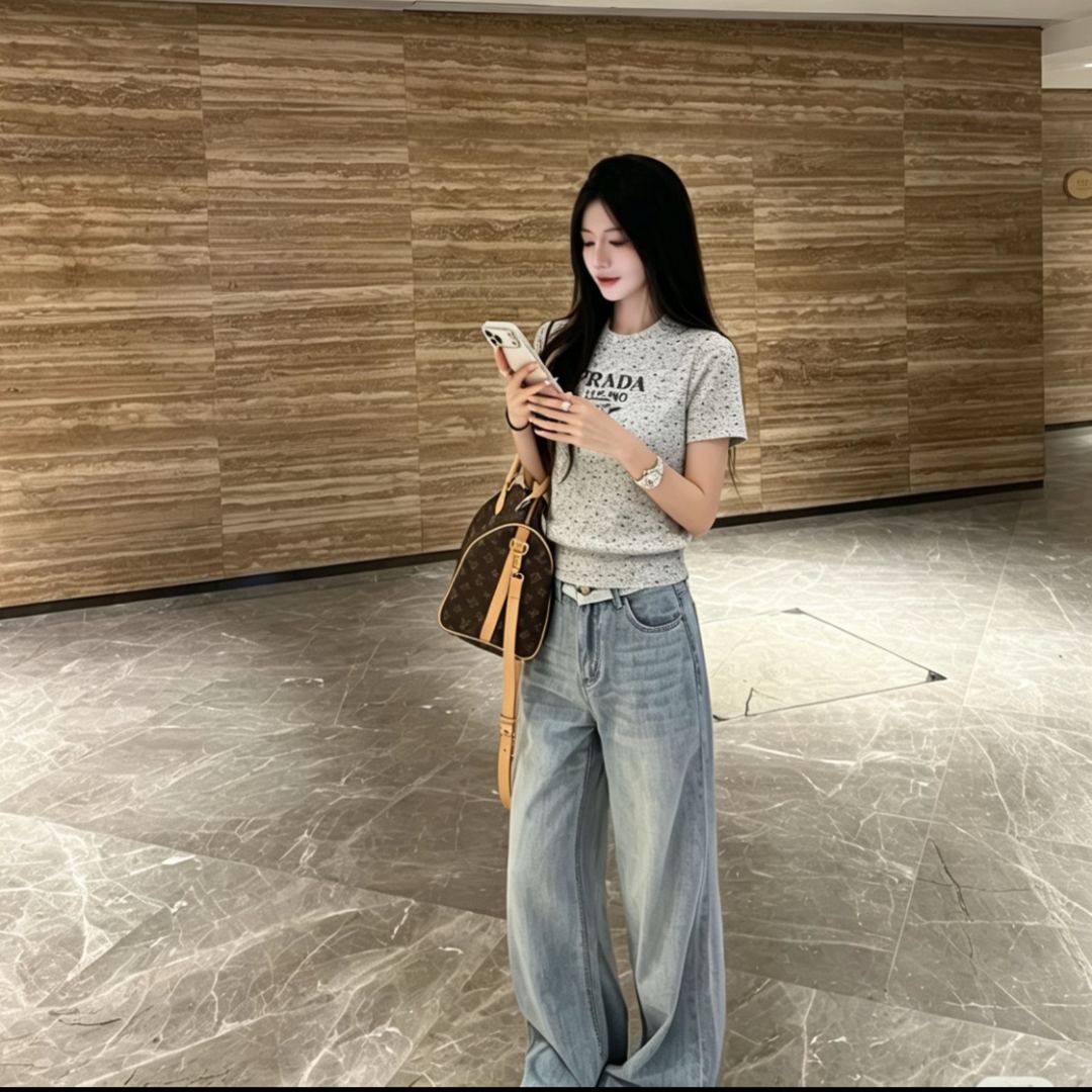 [Copy]『S-L』夏用ビーズ付きラウンドネックゆったり半袖若返りカジュアルTシャツトップス