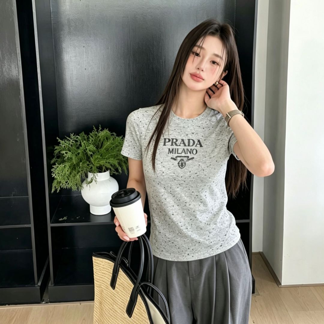 [Copy]『S-L』夏用ビーズ付きラウンドネックゆったり半袖若返りカジュアルTシャツトップス