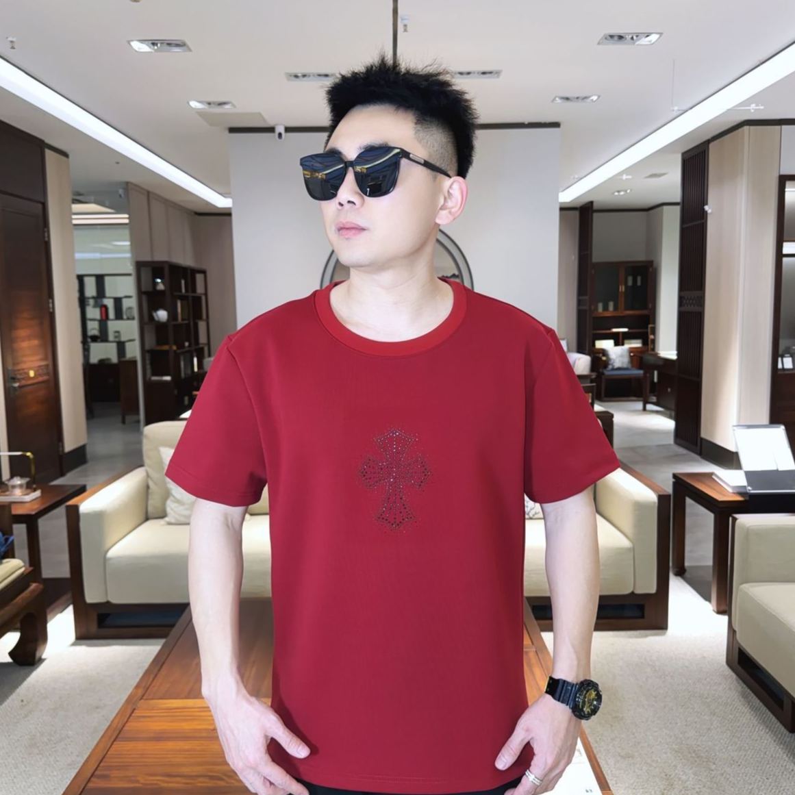 『L-5XL』夏のトレンド半袖トップス、ラインストーンTシャツ、カジュアルスタイル