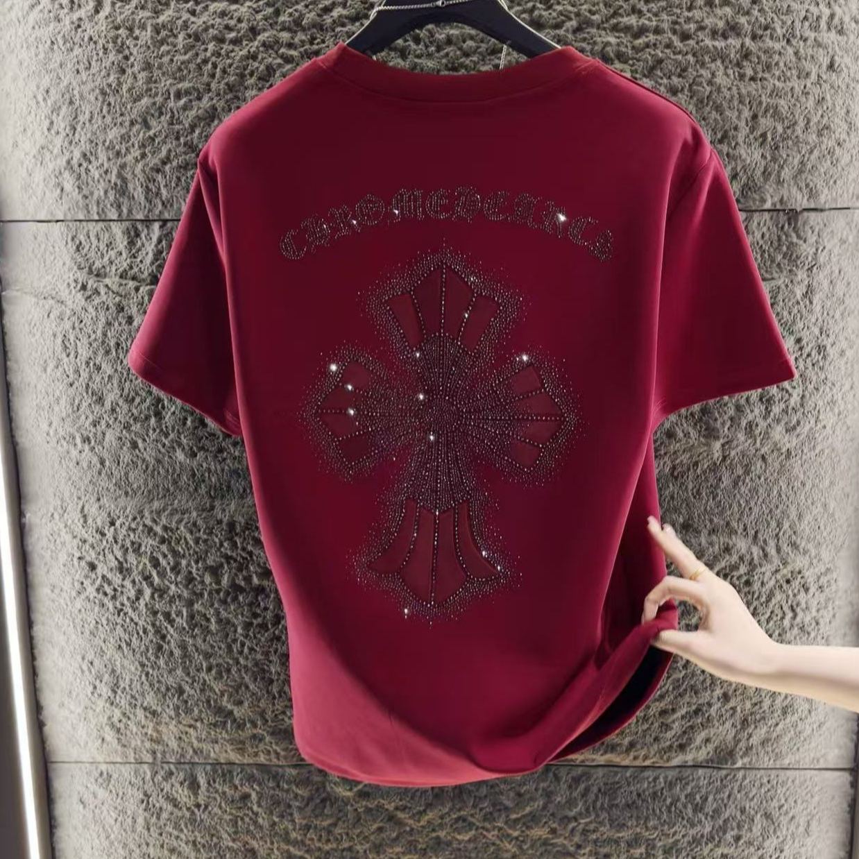 『L-5XL』夏のトレンド半袖トップス、ラインストーンTシャツ、カジュアルスタイル