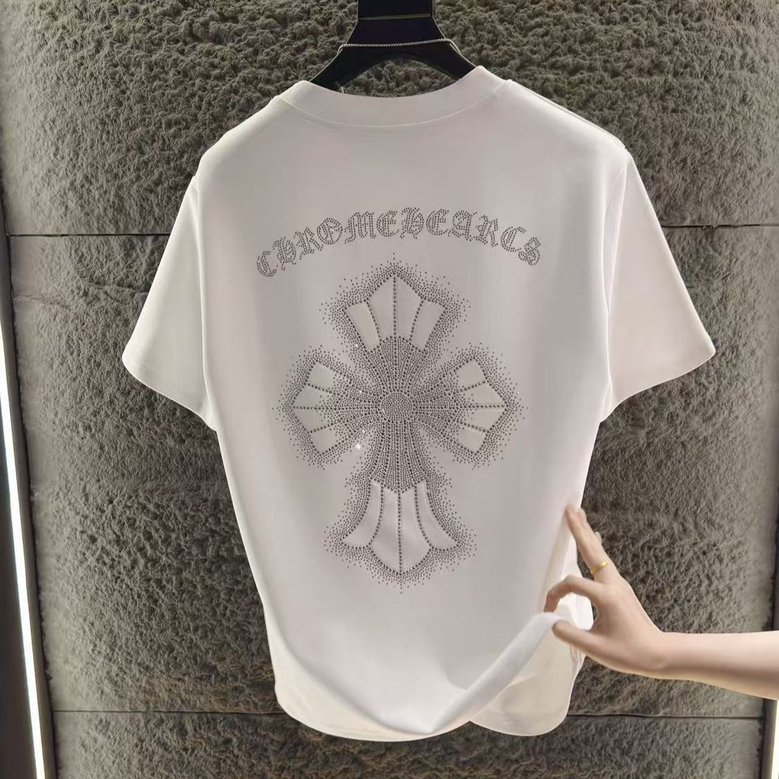 『L-5XL』夏のトレンド半袖トップス、ラインストーンTシャツ、カジュアルスタイル