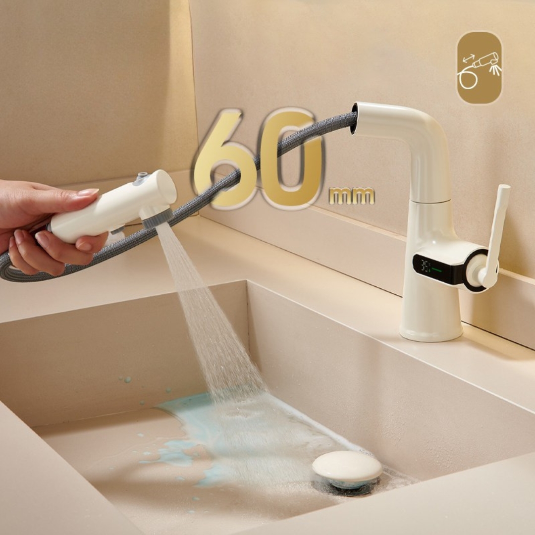 Cream White LED Display Basin Faucet