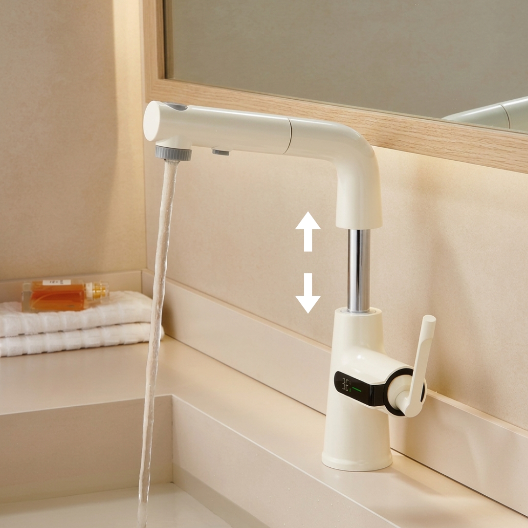 Cream White LED Display Basin Faucet
