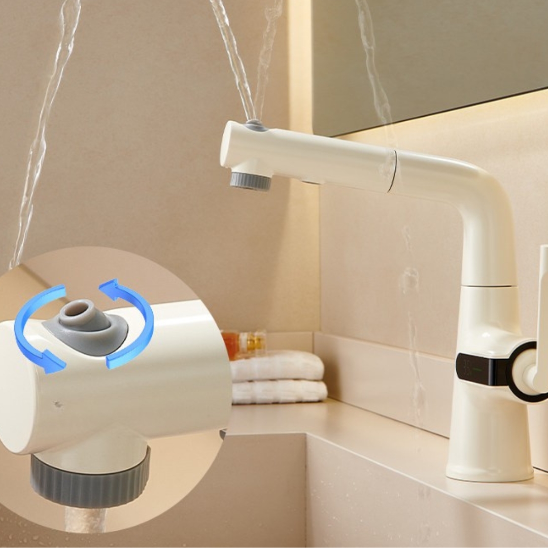 Cream White LED Display Basin Faucet