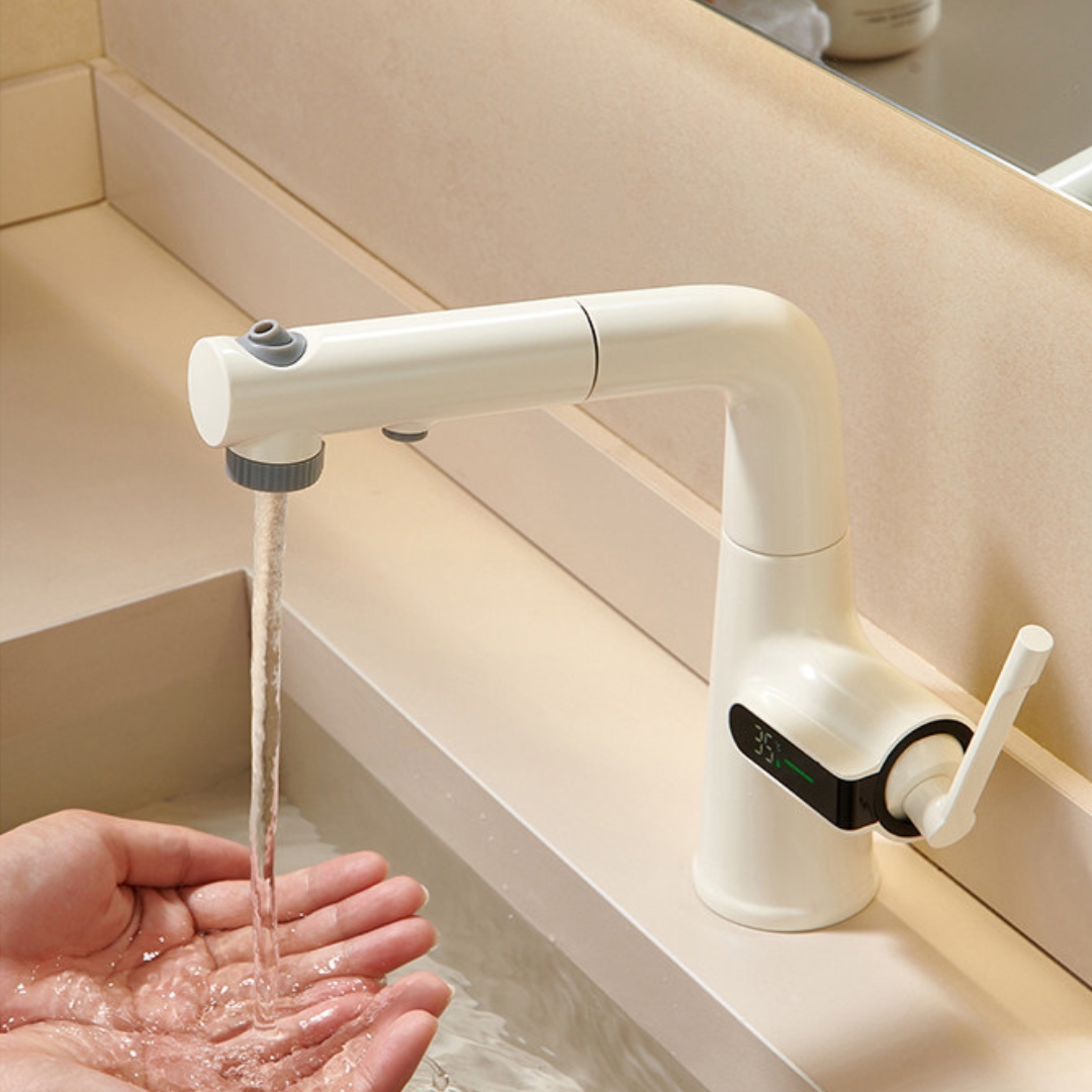 Cream White LED Display Basin Faucet