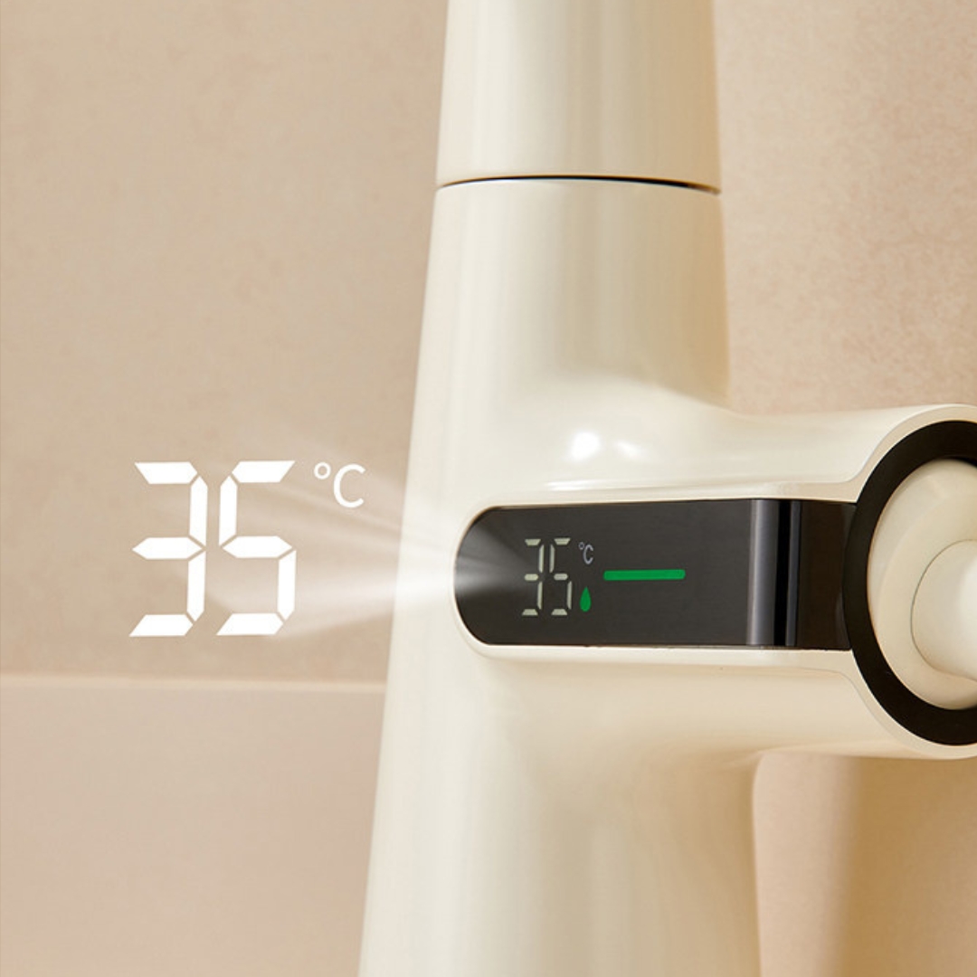 Cream White LED Display Basin Faucet