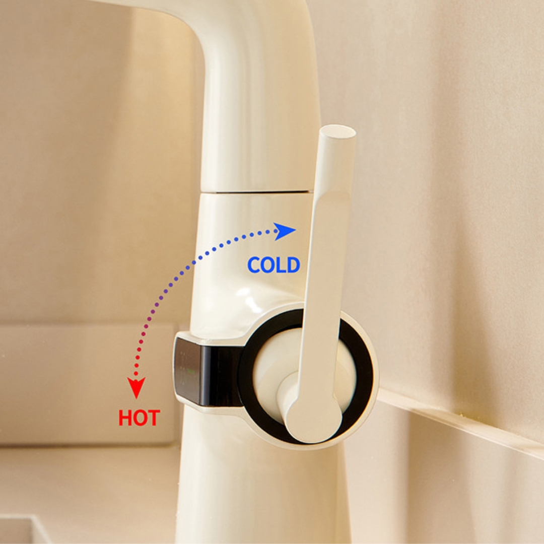 Cream White LED Display Basin Faucet