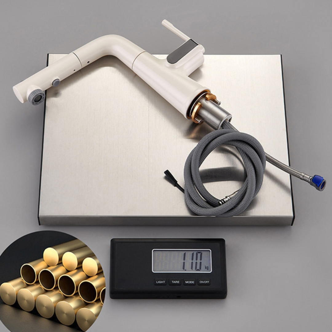 Cream White LED Display Basin Faucet