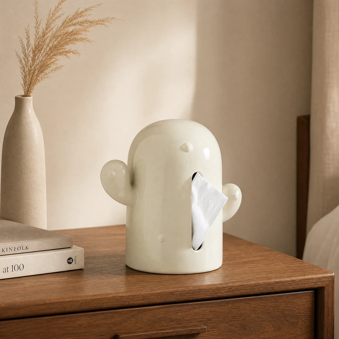 Cactus Ceramic Tissue Box – Bedside Scene