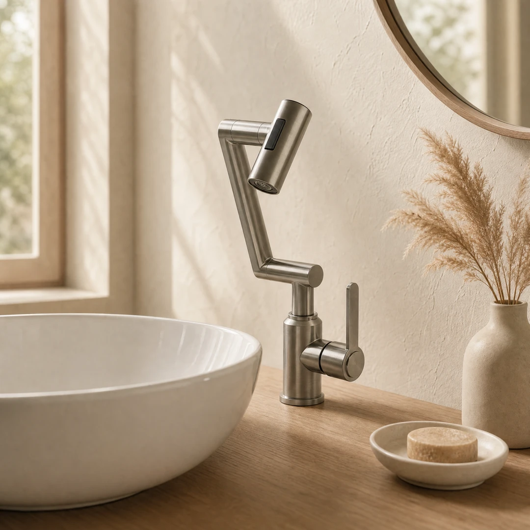 All-Copper Rotatable Basin Faucet - Silver Variant