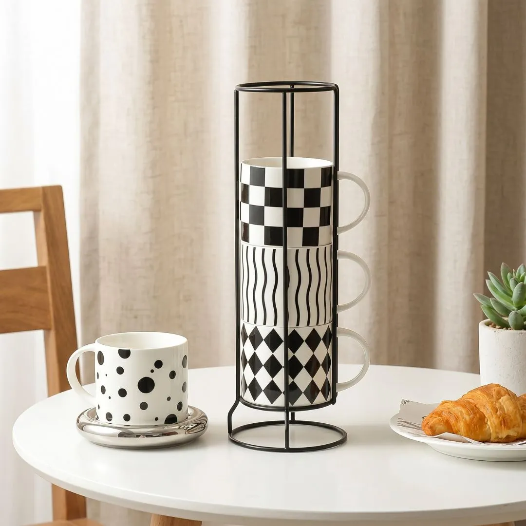 Black and White Ceramic Mug Set