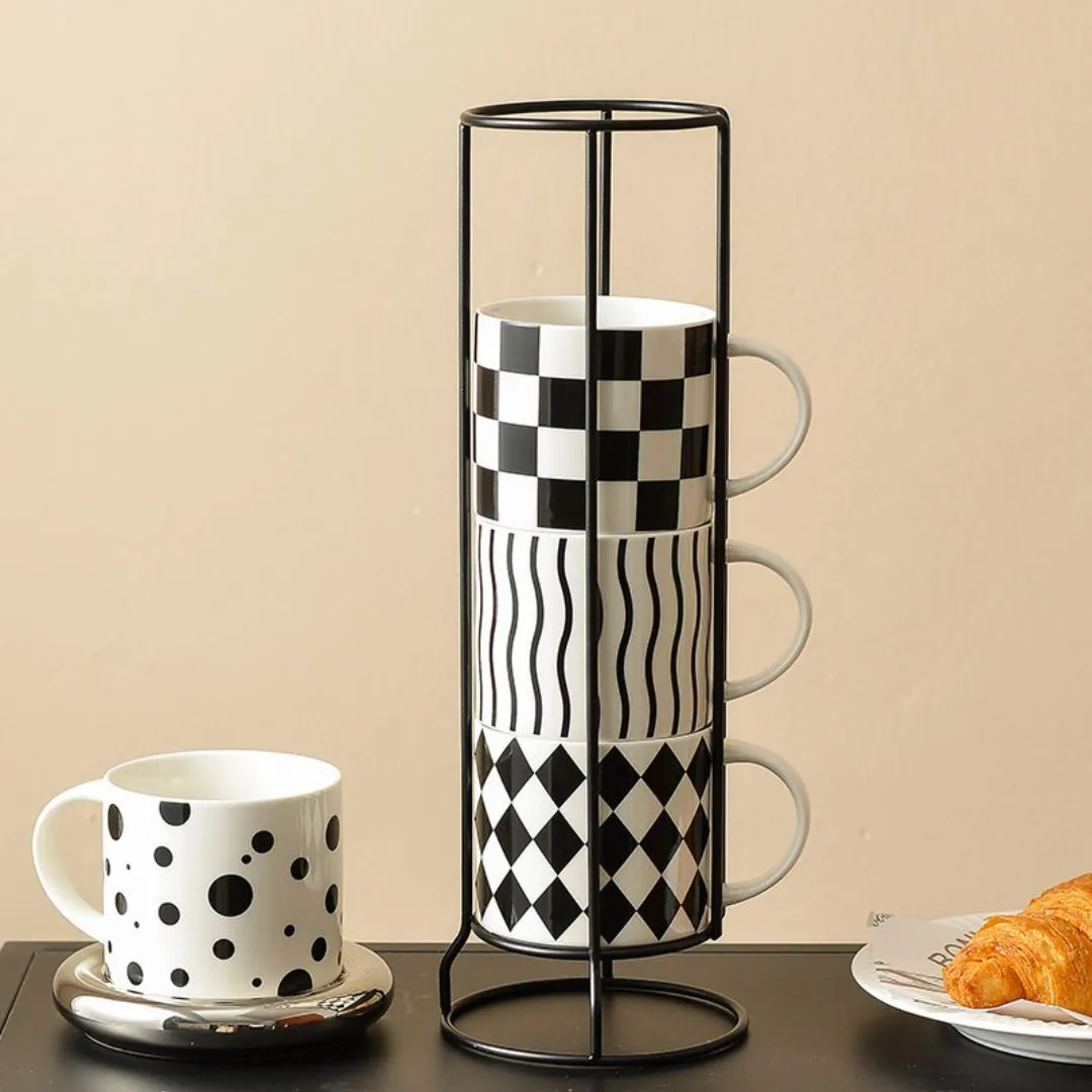 Black and White Ceramic Mug Set