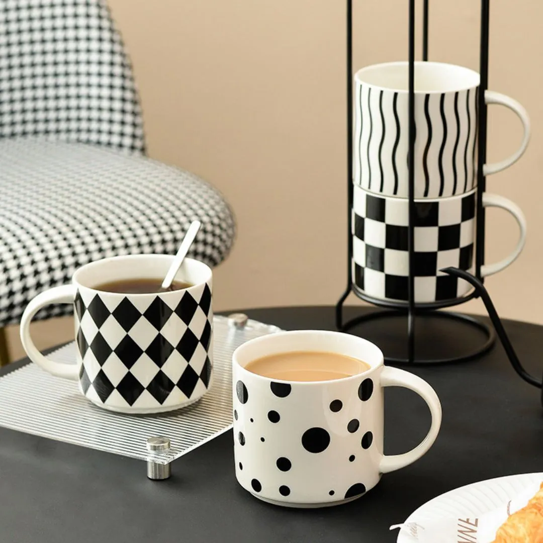 Black and White Ceramic Mug Set