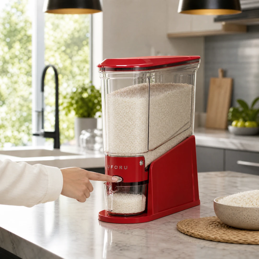 Slim Press-Seal Rice Storage Bin - One-Press Dispensing