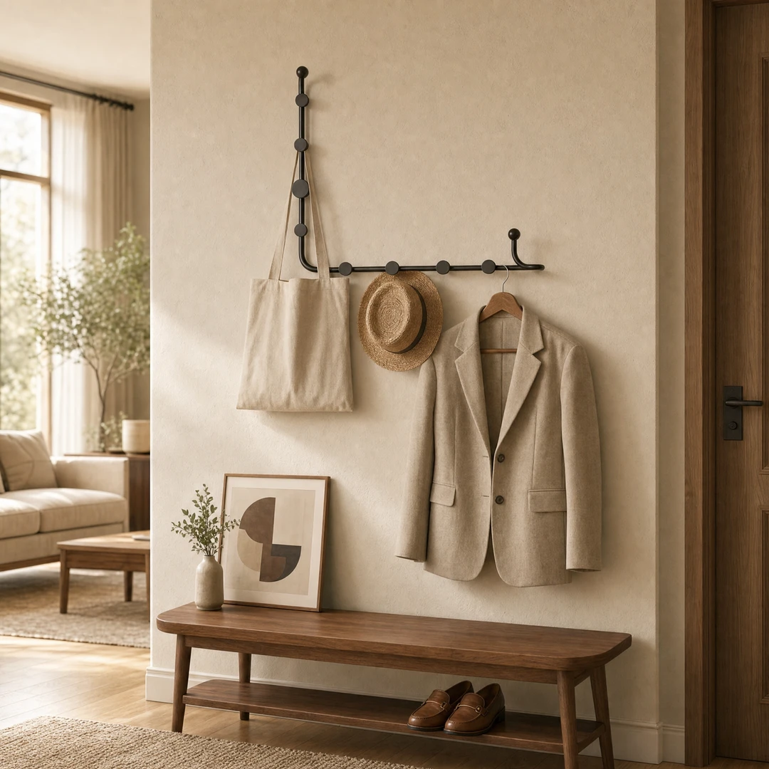 Single Tube Steel Coat Rack - Black in hallway