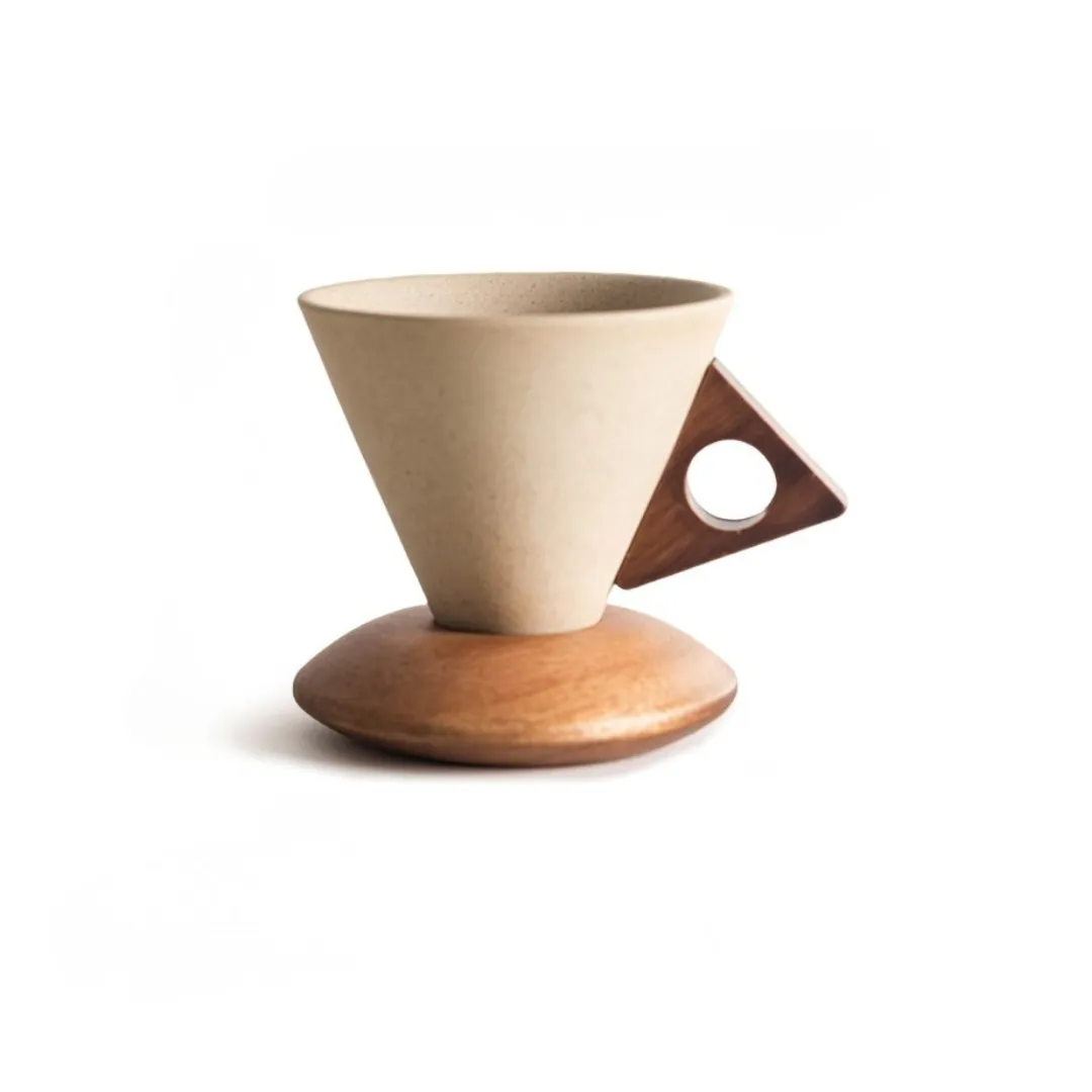 Cone Coffee Cups with Wood Base (Set of 2)