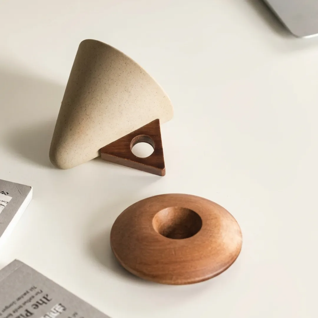 Cone Coffee Cups with Wood Base (Set of 2)