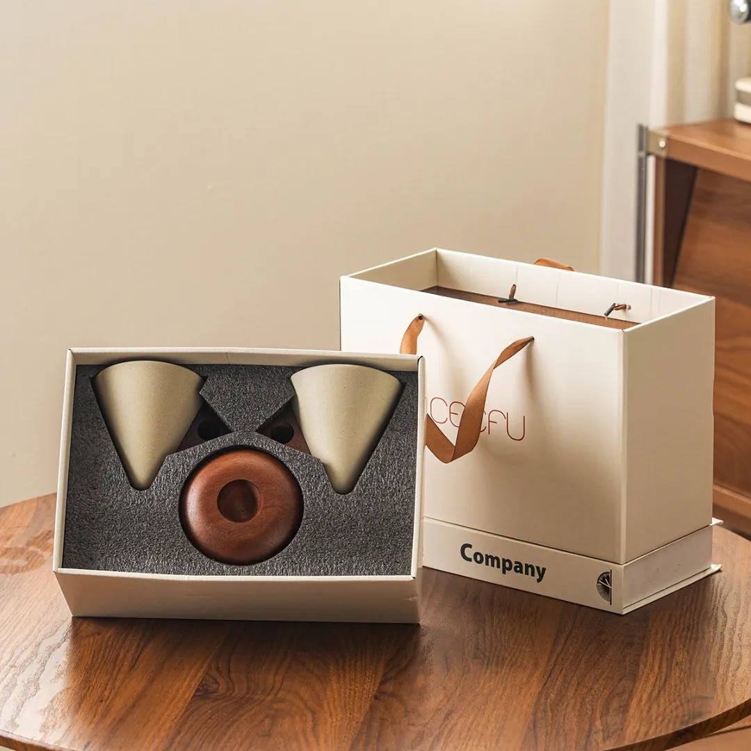 Cone Coffee Cups with Wood Base (Set of 2)