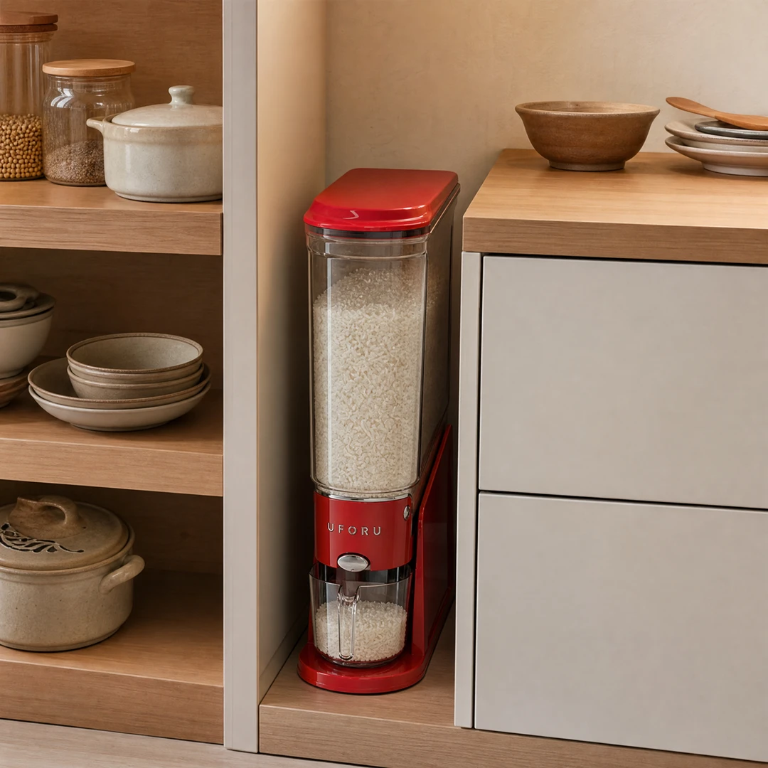 Slim Press-Seal Rice Storage Bin - Space-Saving in Cabinet Gap
