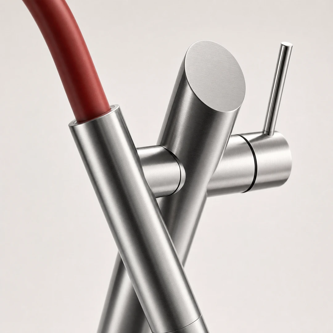 Brass Pull-Out Kitchen Faucet - Handle Detail Close-up