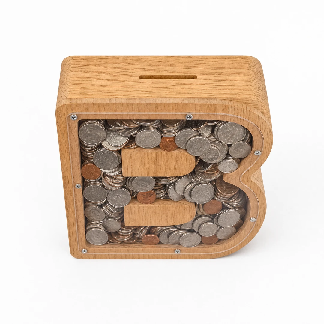 Wooden Letter Shaped Piggy Bank - Top View