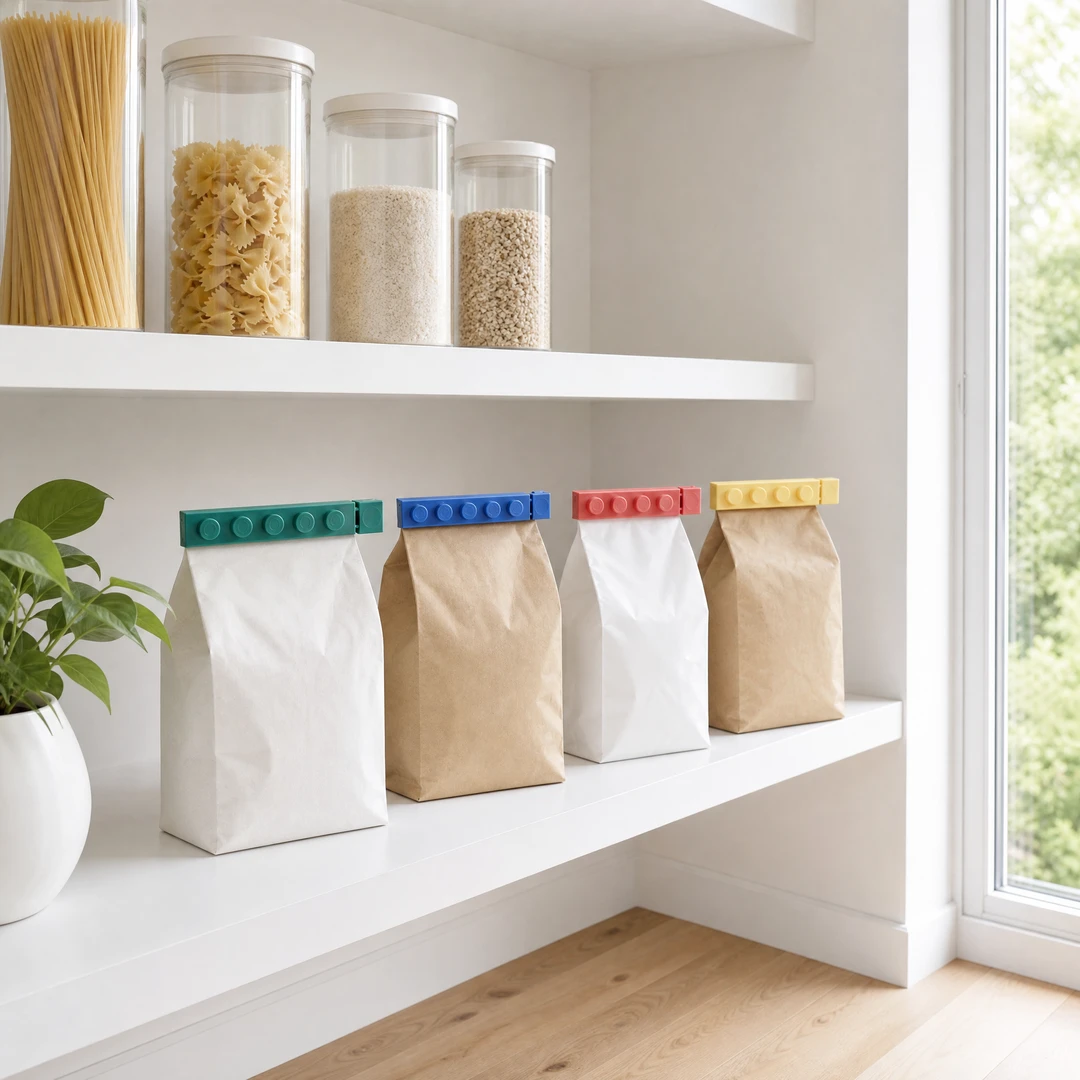 Morandi sealing clip pantry organization scene