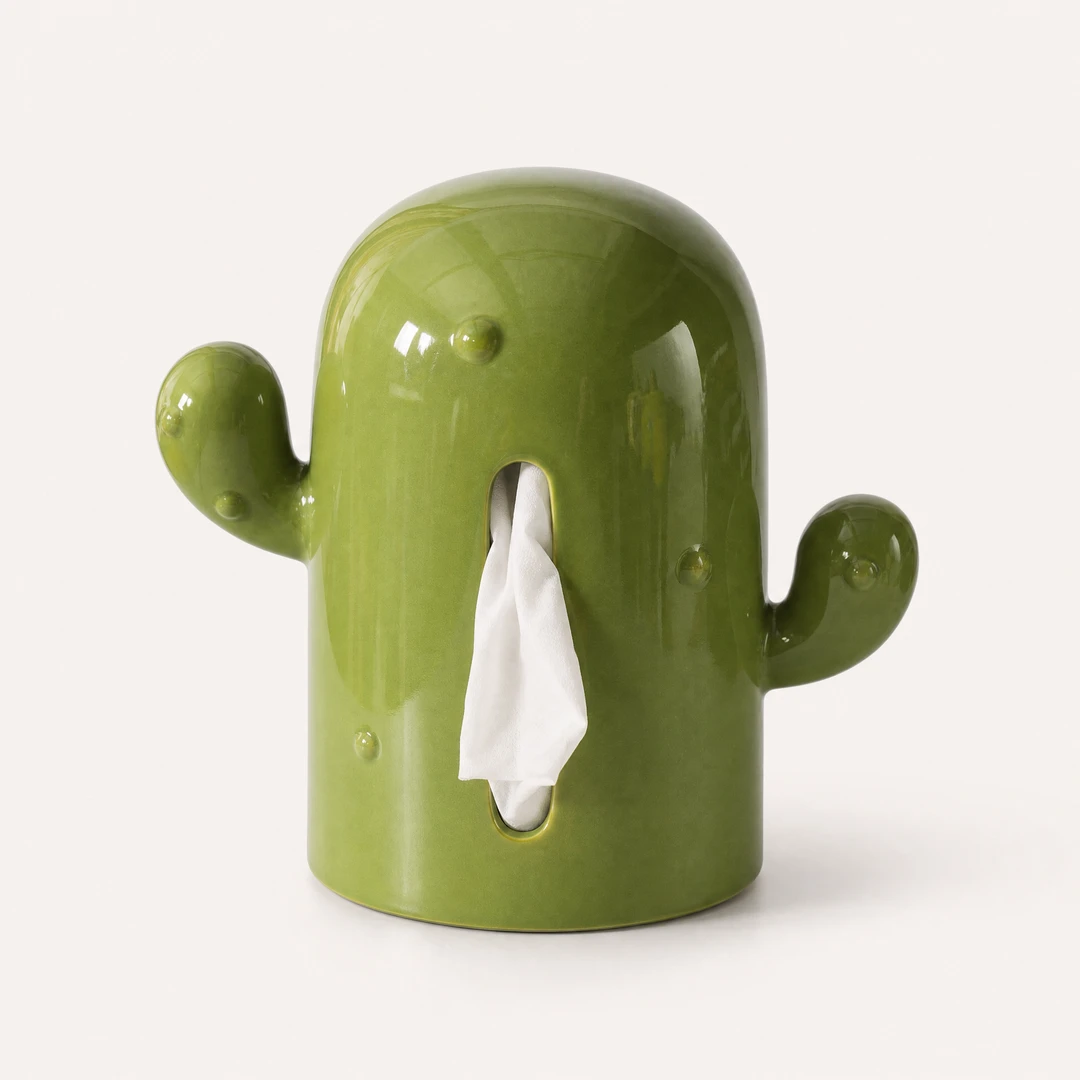 Cactus Ceramic Tissue Box – Front View