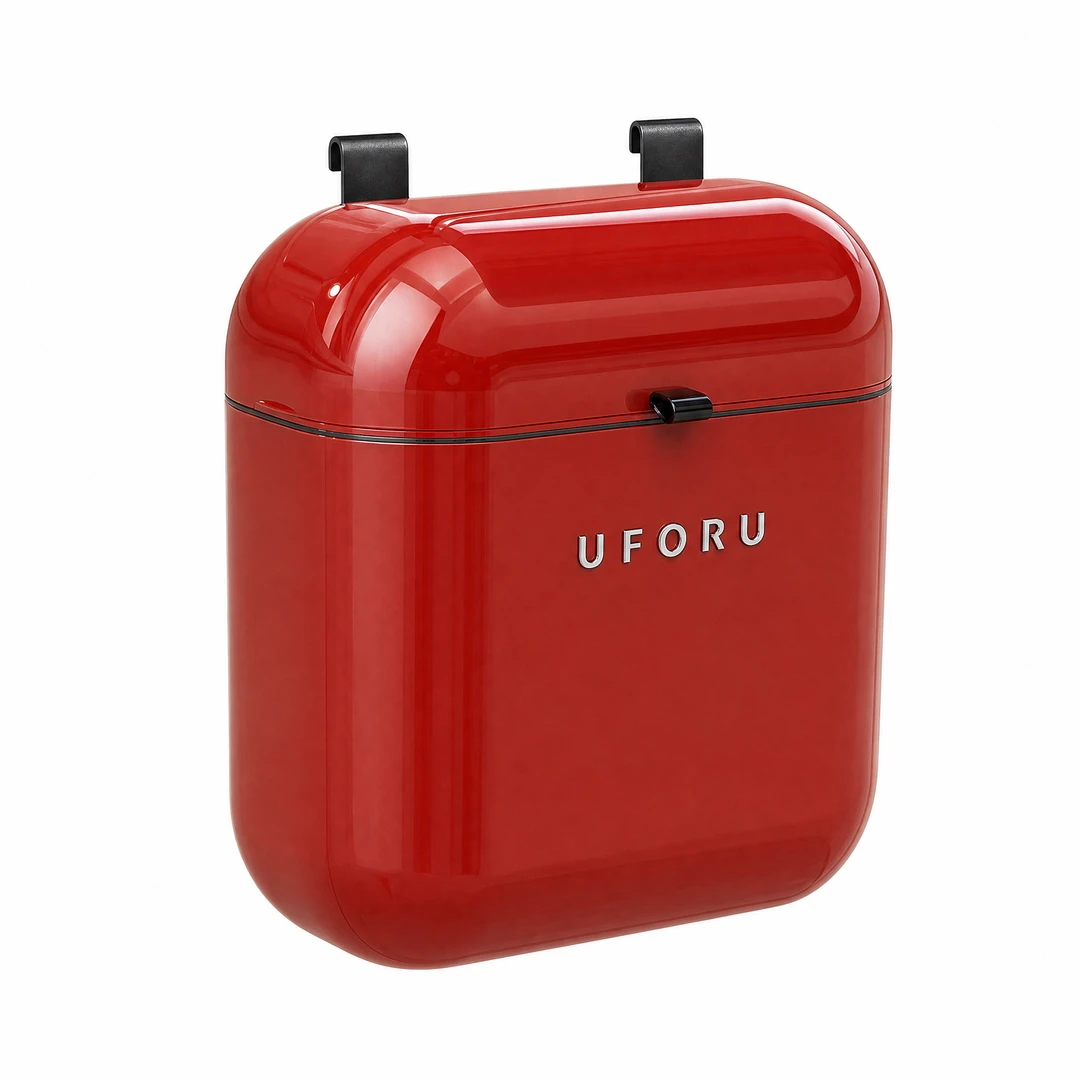 Retro Hanging Trash Can - Red 3/4 View