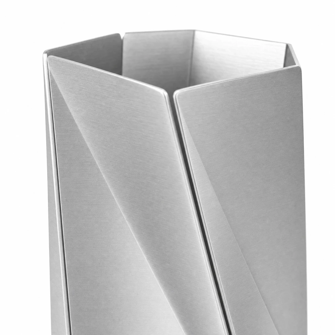Aluminum Pentagon Pen Holder - Brushed Metal Detail Close-up