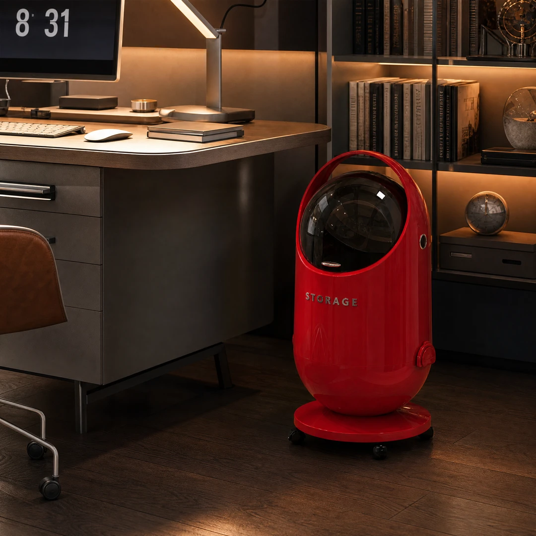 Round Wheeled Trash Can - Office Scene