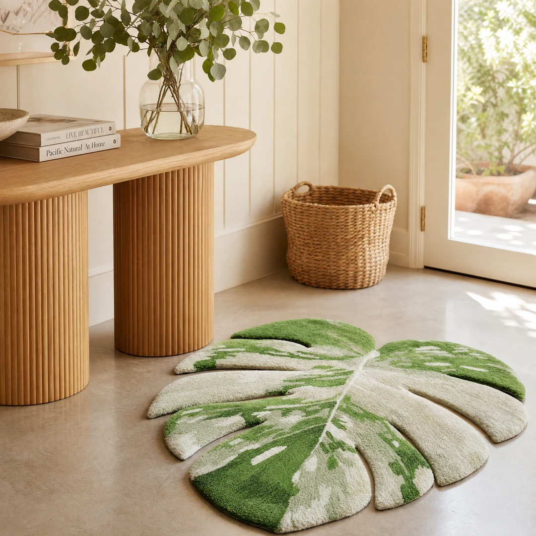 Hand-Tufted Monstera Leaf Rug - Entryway Scene