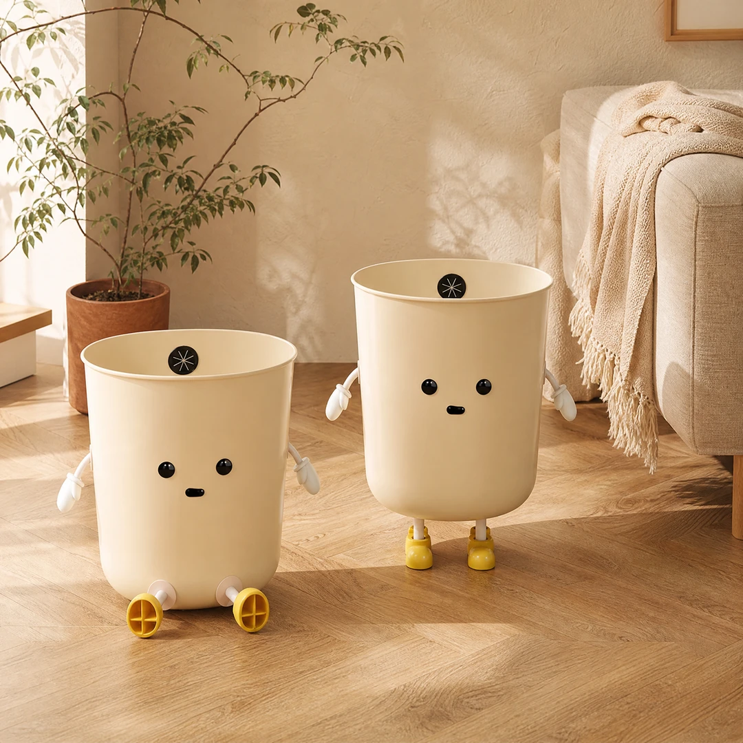 Cartoon Creative Trash Can - Living Room Scene