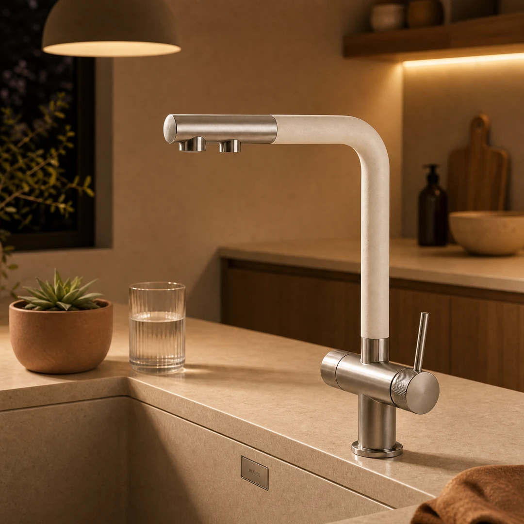 Modern Brass 3-in-1 Kitchen Faucet - Evening Mood
