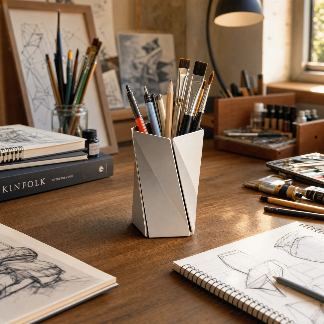 Aluminum Pentagon Pen Holder - Creative Studio Workspace