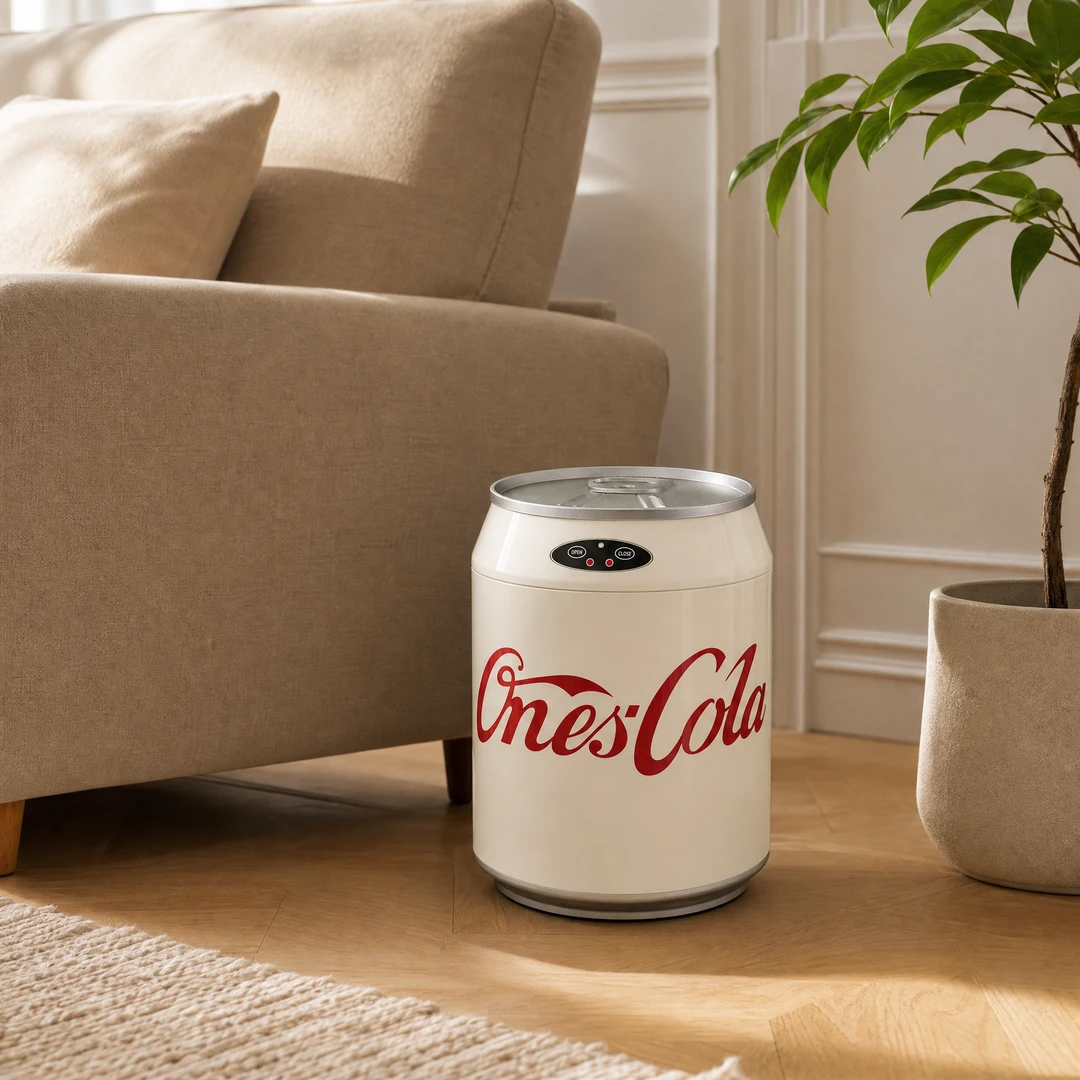 Coke Can Style Smart Trash Can - Living Room Scene