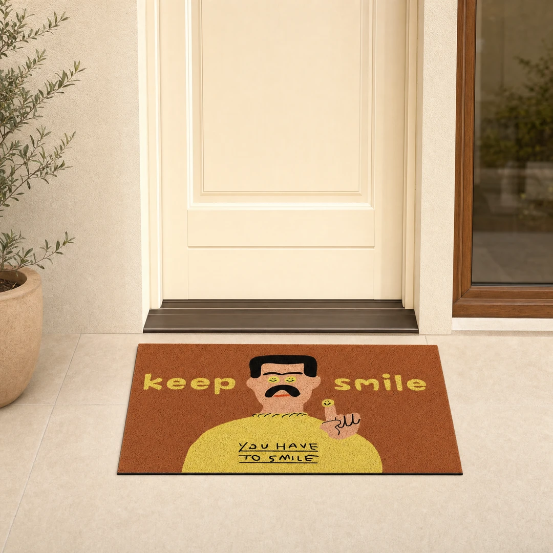 Smiley Face Non-Slip Doormat at a sheltered residential front door