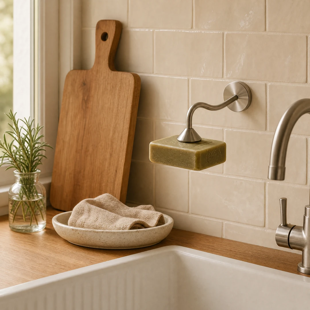 Magnetic Stainless Steel Soap Holder - Kitchen Sink Scene