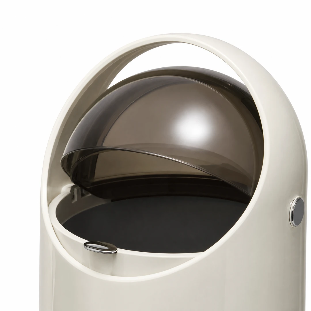 Round Wheeled Trash Can - Sliding Lid Detail